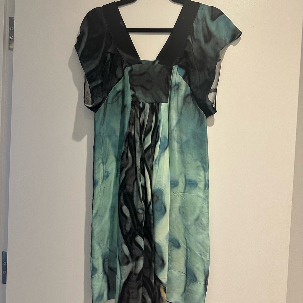 Scanlan Theodore Black and Teal Silk Dress